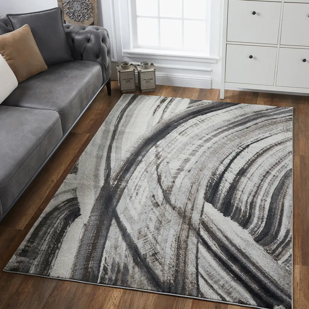 3' X 5' Gray and Ivory Abstract Area Rug - Image 3
