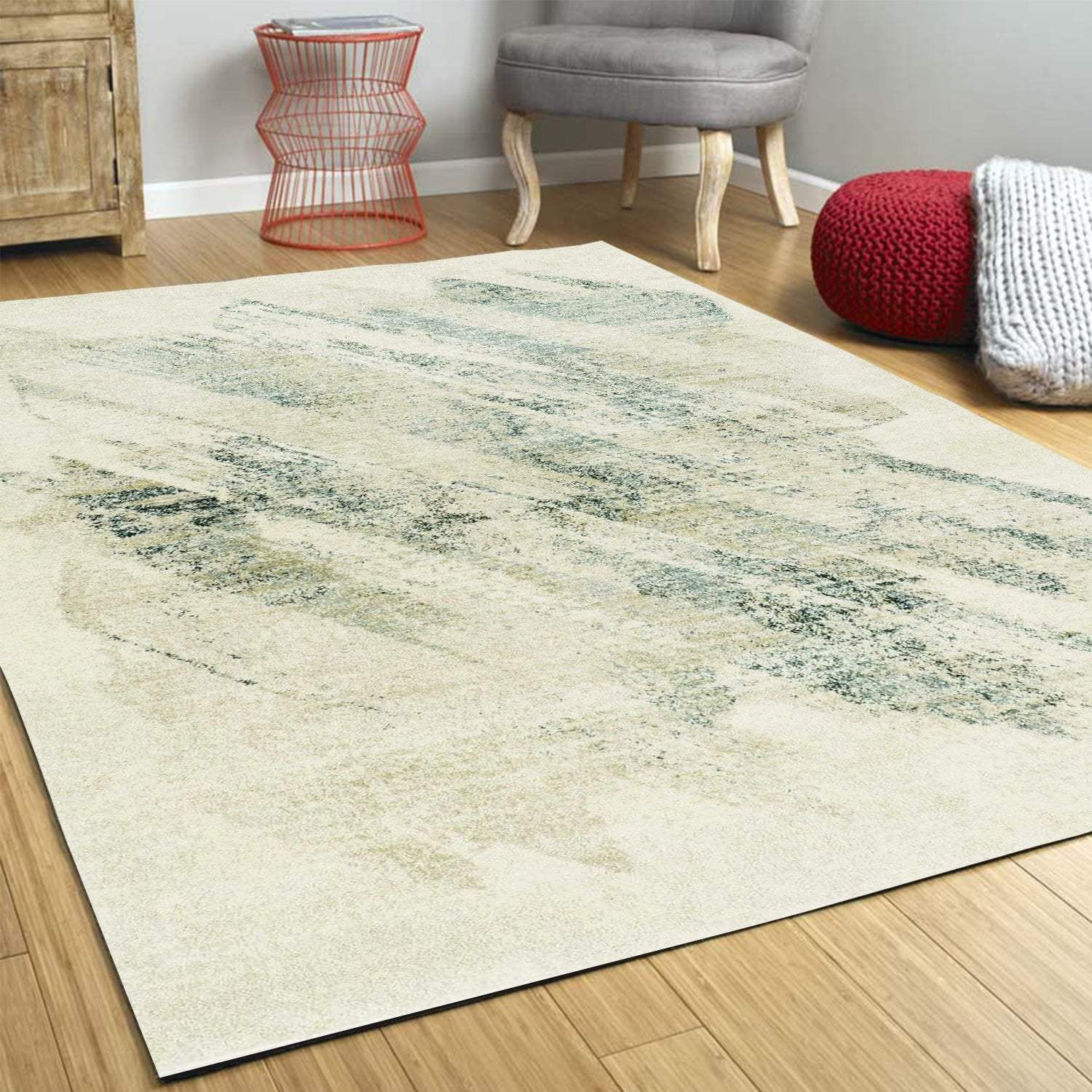 3' X 5' Gray and Ivory Abstract Worn Faded Area Rug - Image 6
