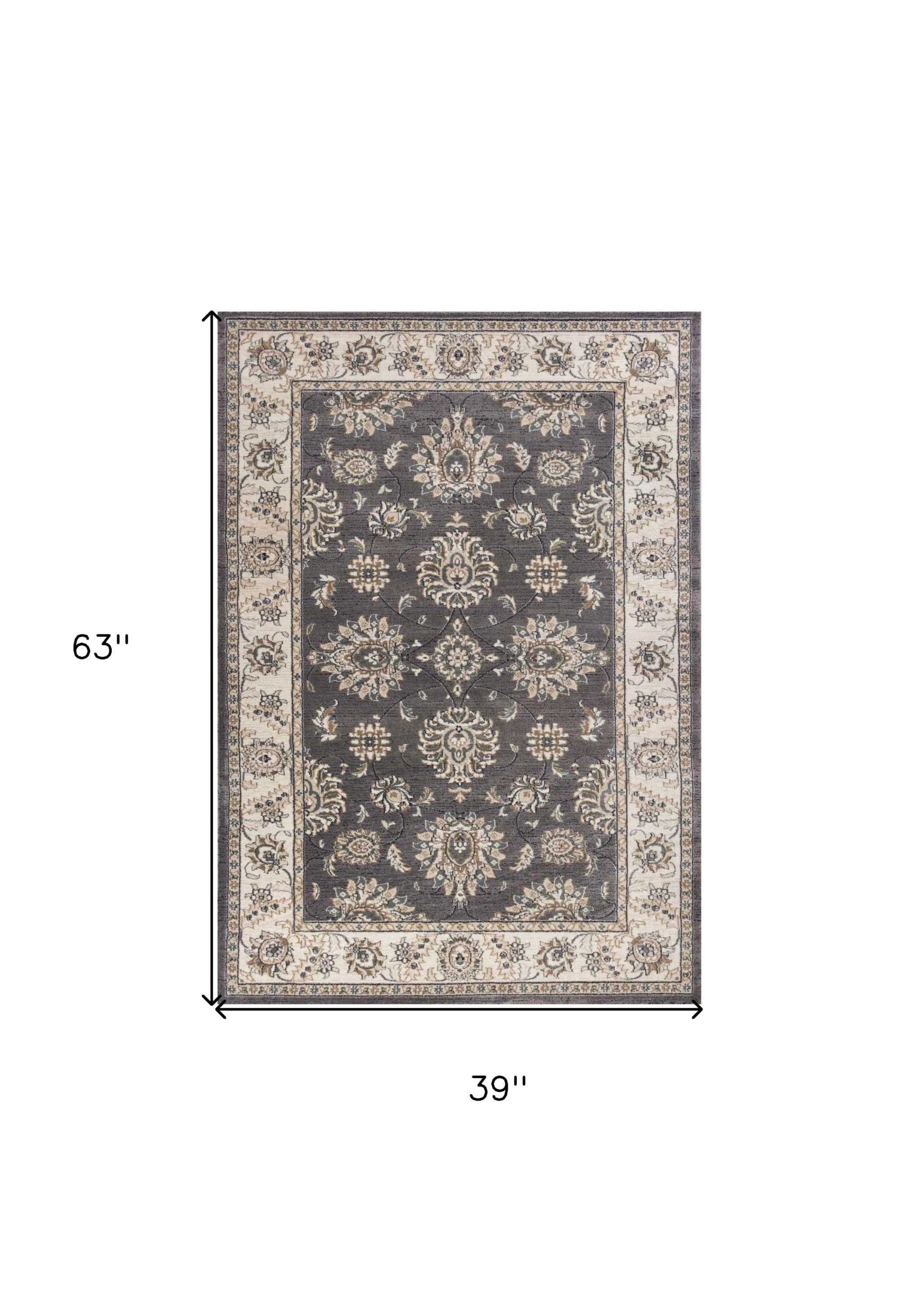 3' X 5' Gray and Ivory Floral Area Rug - Image 3