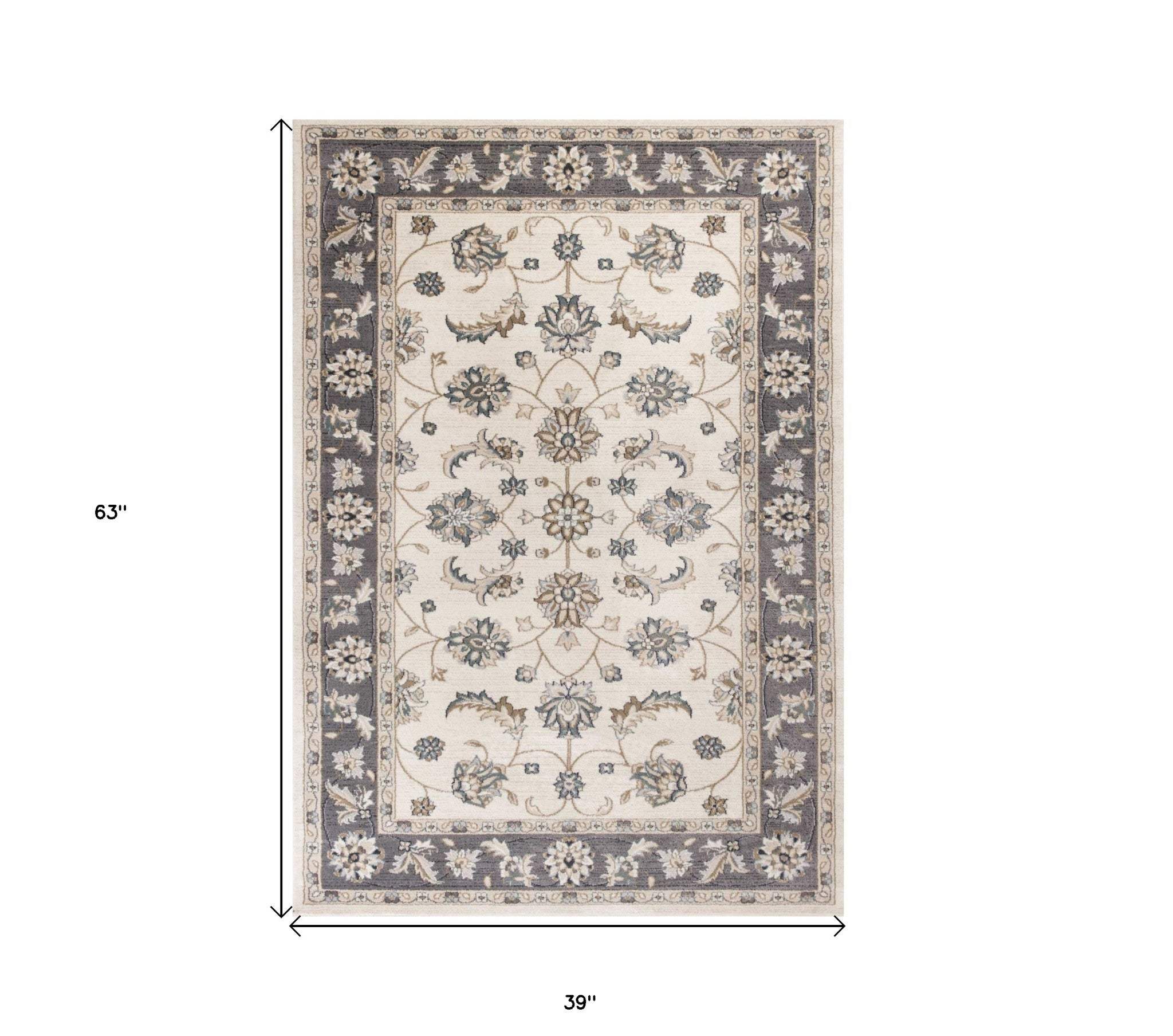 3' X 5' Gray and Ivory Floral Area Rug - Image 2