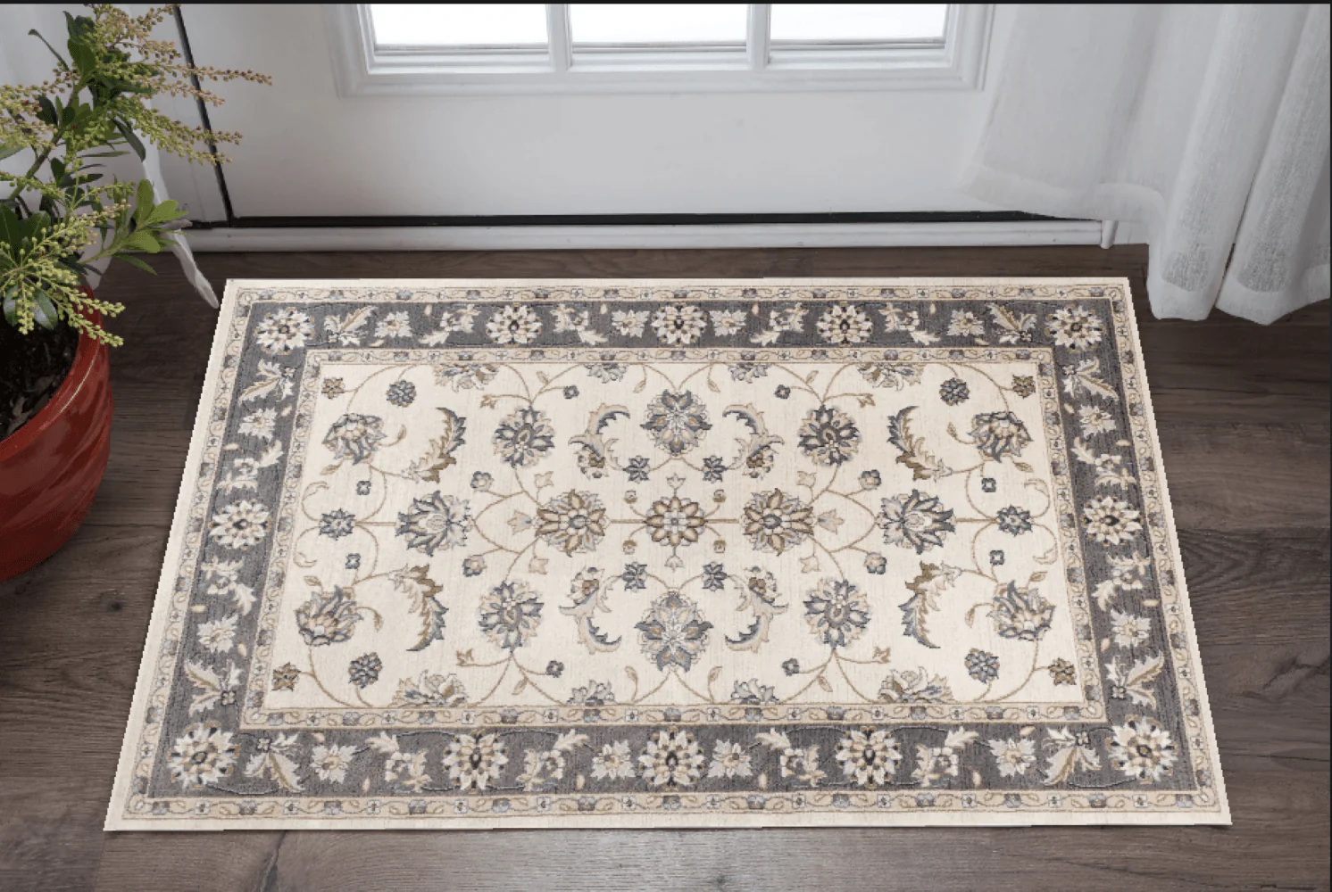 3' X 5' Gray and Ivory Floral Area Rug - Image 7