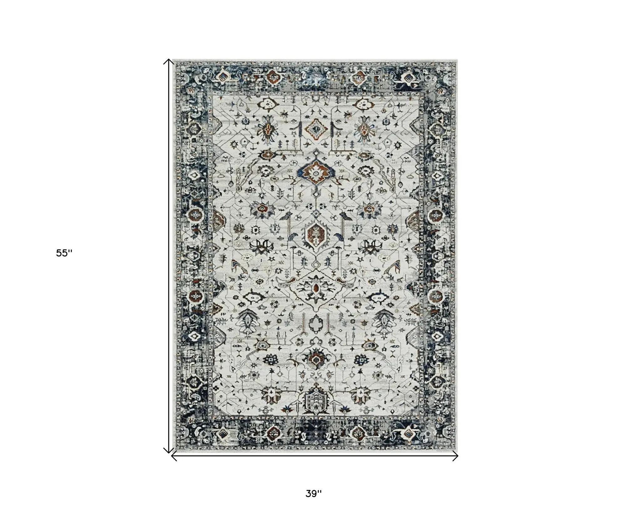 3' X 5' Gray and Ivory Floral Distressed Area Rug - Image 3
