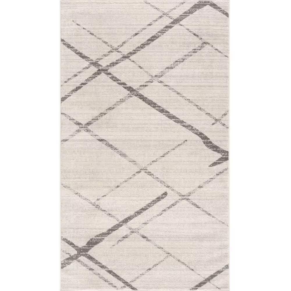 3' X 5' Gray and Ivory Geometric Area Rug - Image 2