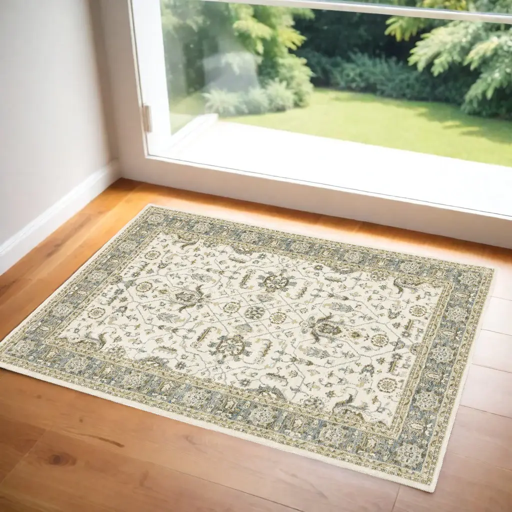 3' X 5' Gray and Ivory Oriental Power Loom Area Rug