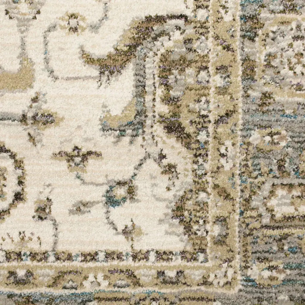 3' X 5' Gray and Ivory Oriental Power Loom Area Rug - Image 4