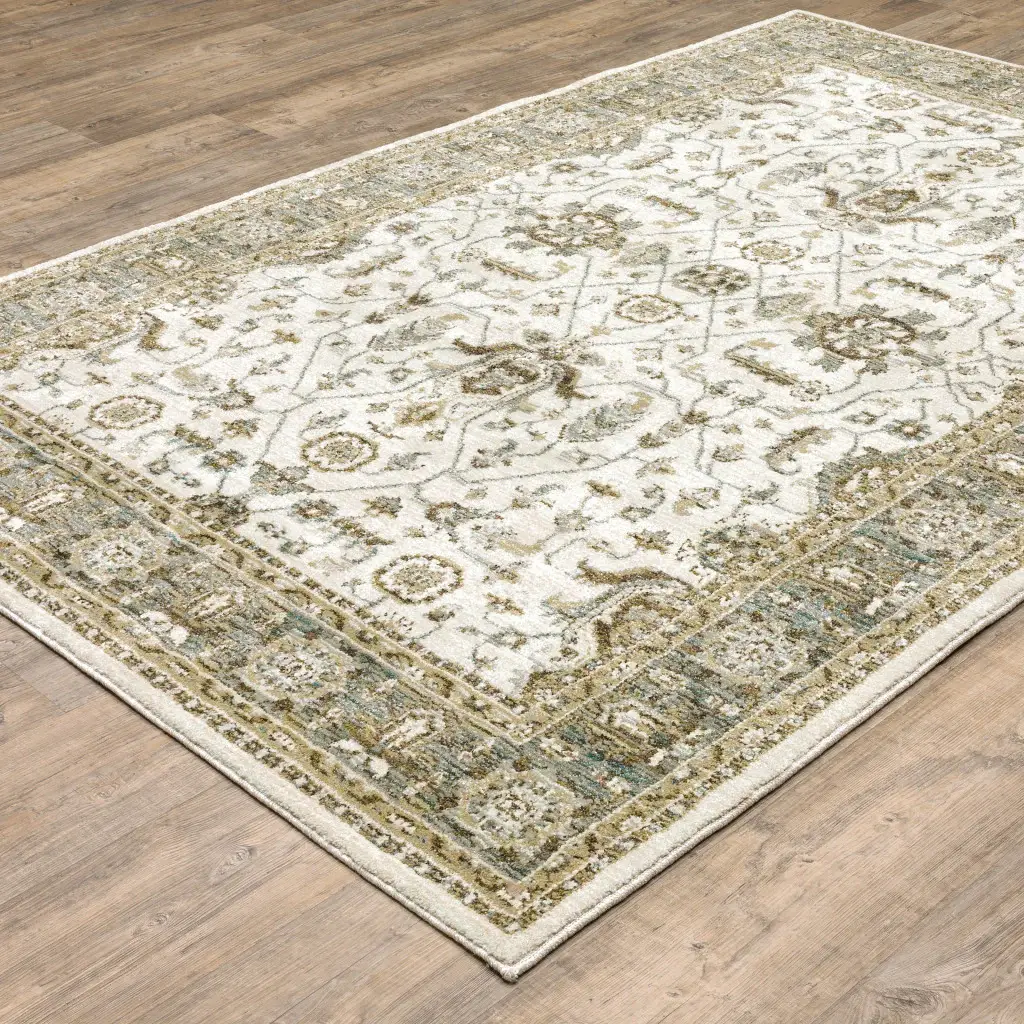3' X 5' Gray and Ivory Oriental Power Loom Area Rug - Image 6