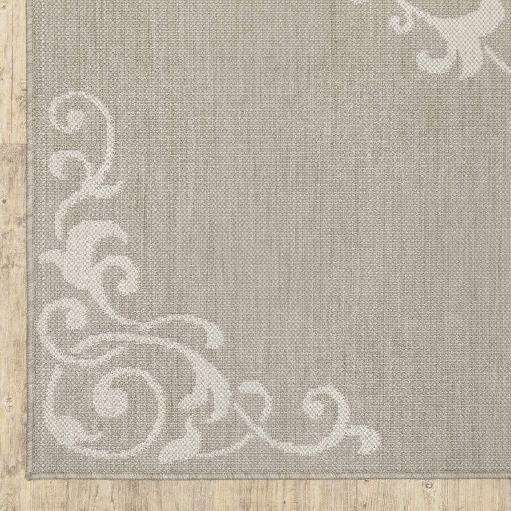 3' X 5' Gray and Ivory Oriental Stain Resistant Indoor Outdoor Area Rug - Image 3
