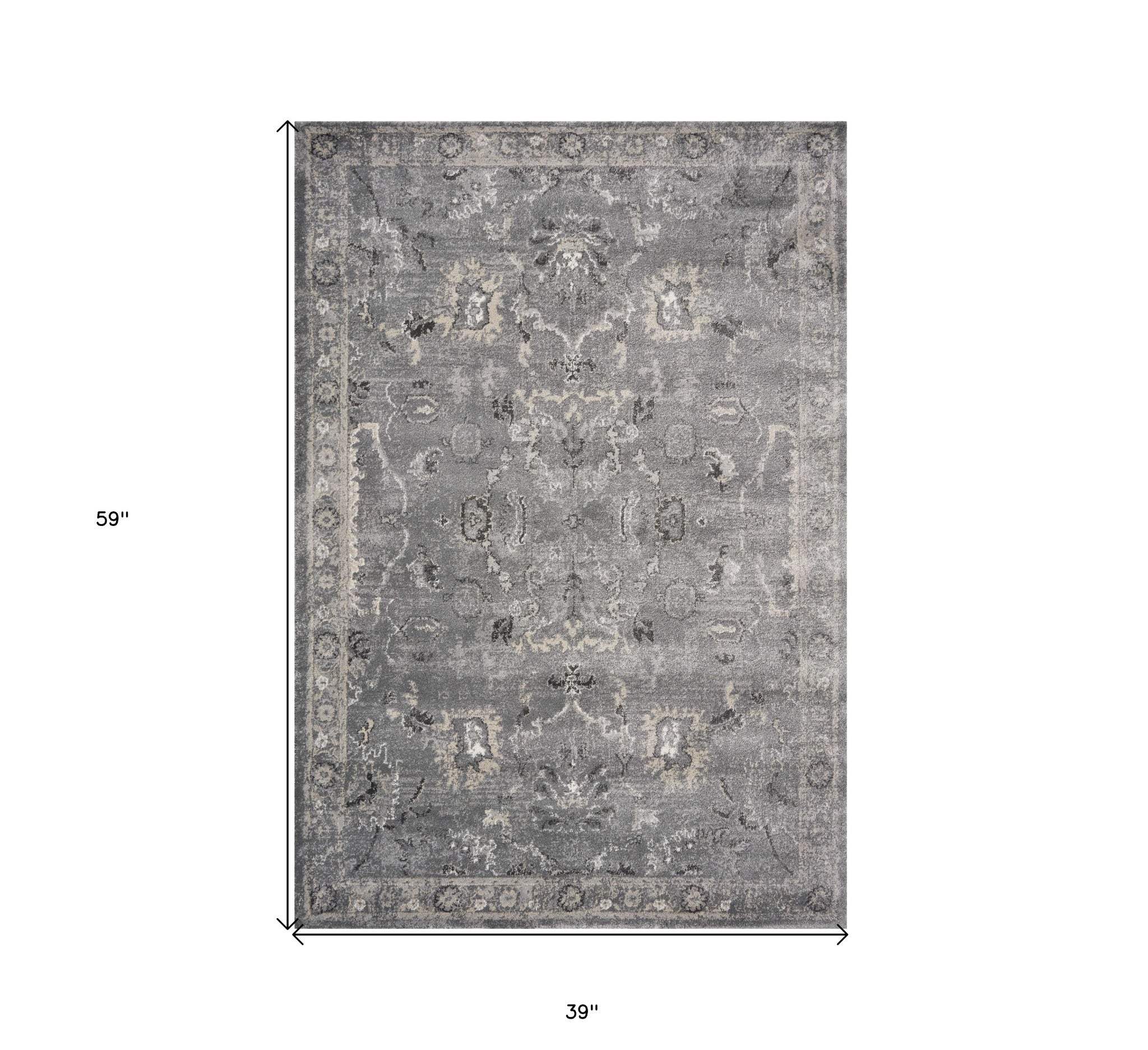 3' X 5' Gray Floral Area Rug - Image 3