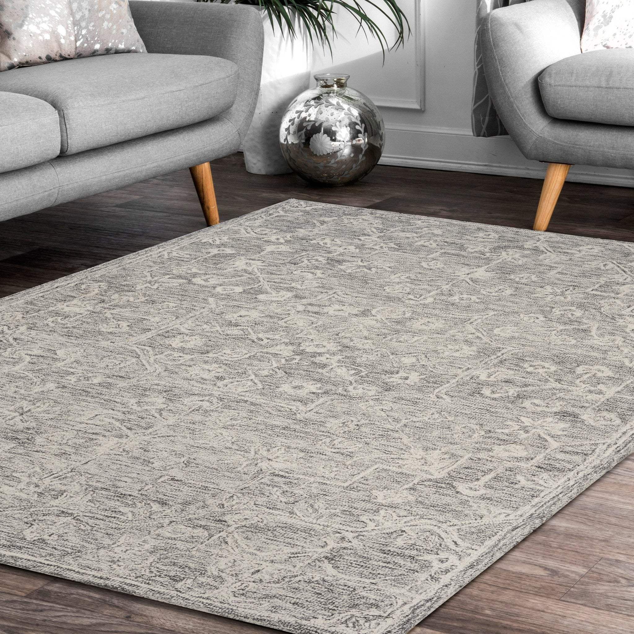 3' x 5' Gray Floral Finesse Area Rug - Image 3