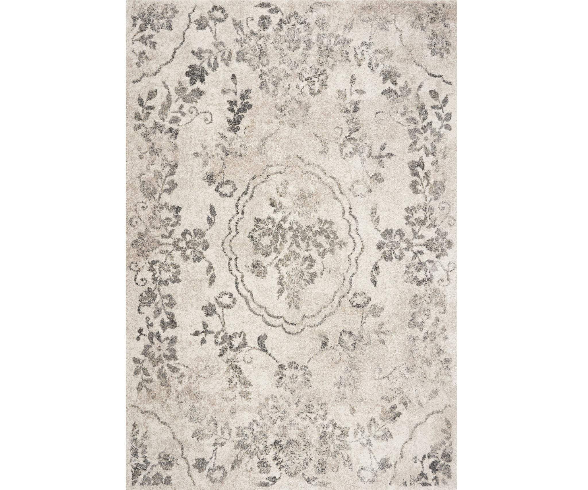3' X 5' Gray Floral Vines Distressed Area Rug - Image 2