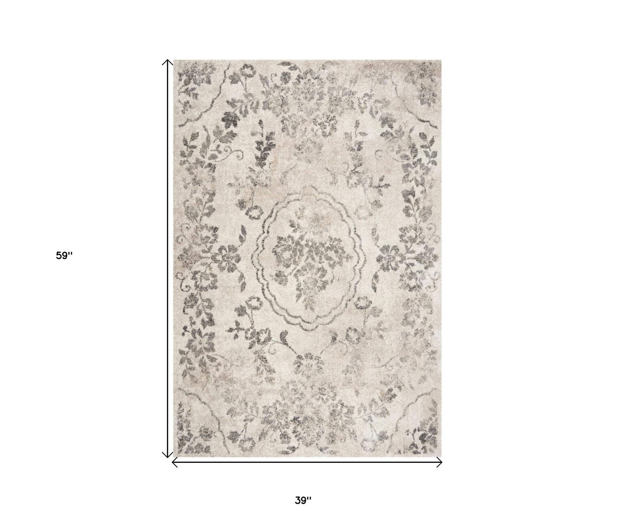 3' X 5' Gray Floral Vines Distressed Area Rug - Image 3