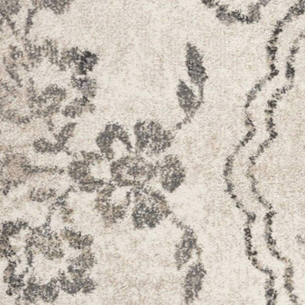 3' X 5' Gray Floral Vines Distressed Area Rug - Image 5