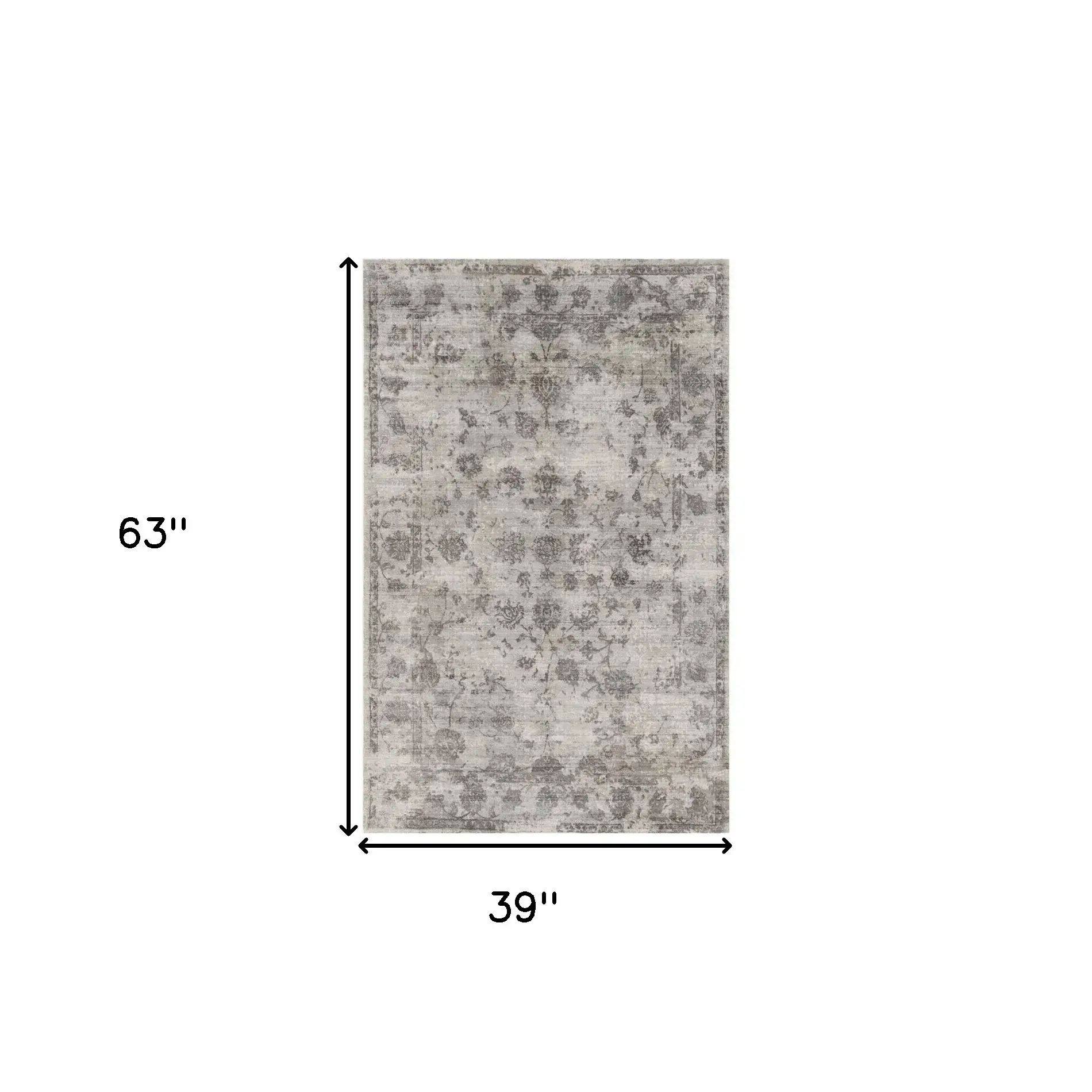 3' X 5' Gray Floral Vines Hand Loomed Distressed Area Rug - Image 3