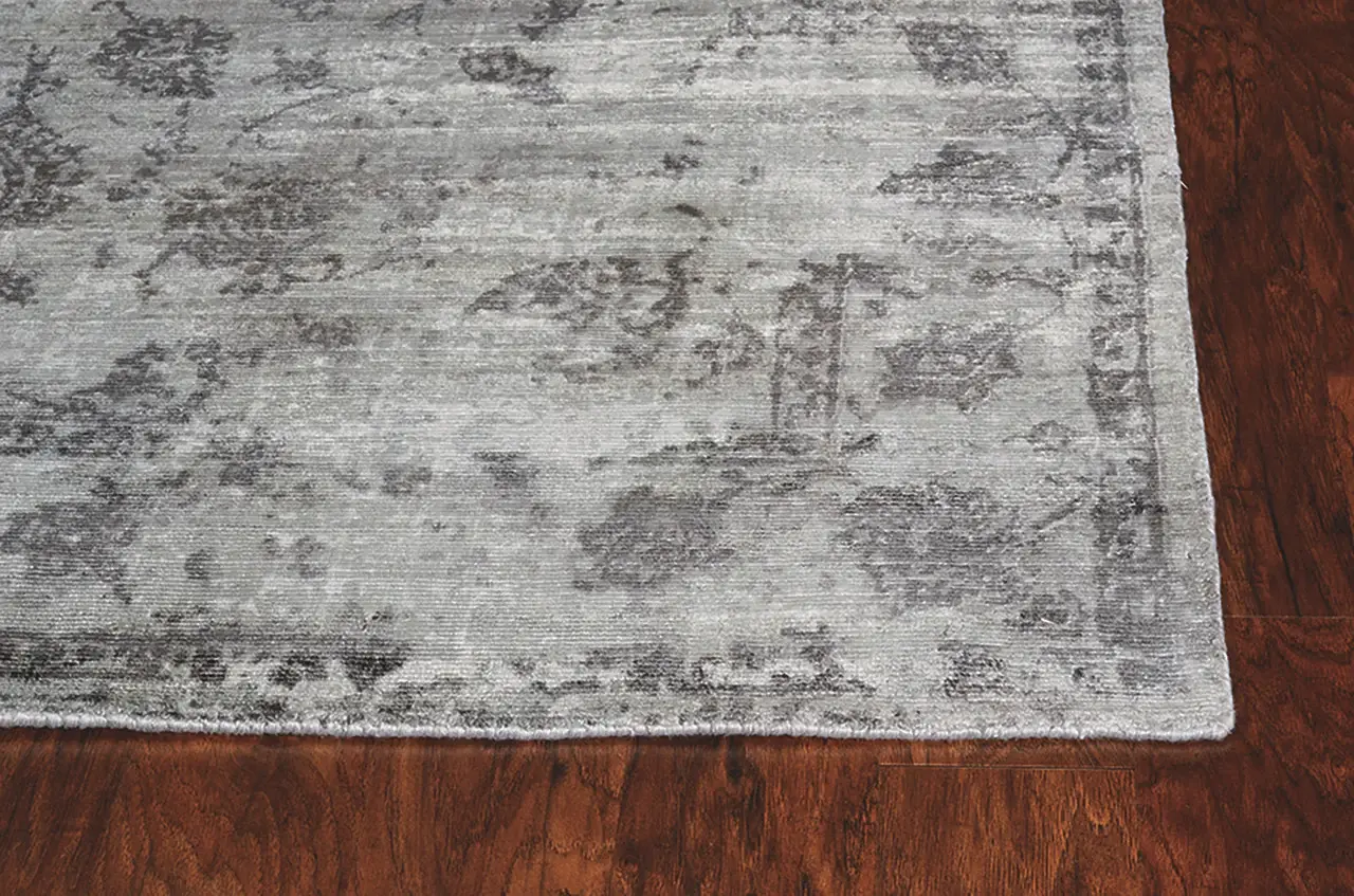 3' X 5' Gray Floral Vines Hand Loomed Distressed Area Rug - Image 5