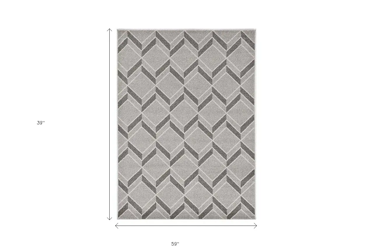 3' X 5' Gray Geometric Indoor Outdoor Area Rug - Image 3