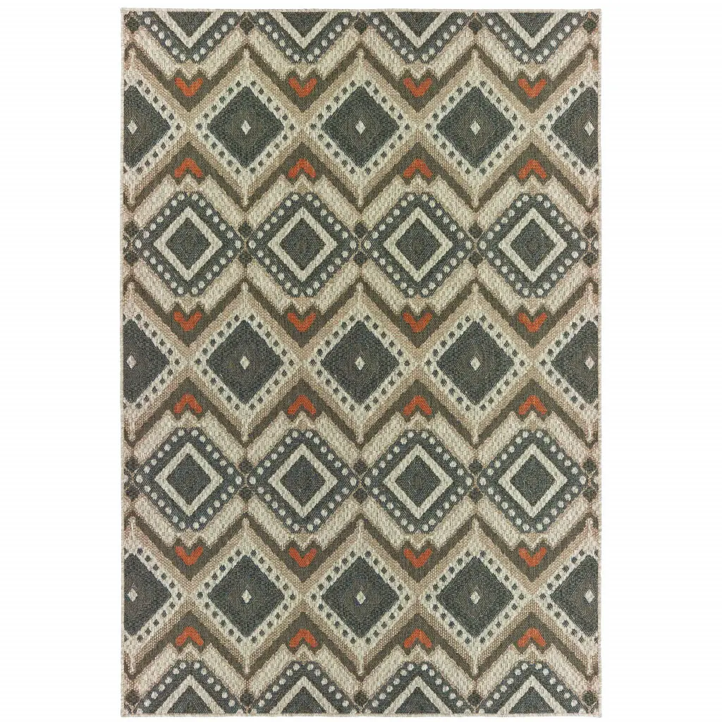 3' X 5' Gray Geometric Stain Resistant Indoor Outdoor Area Rug