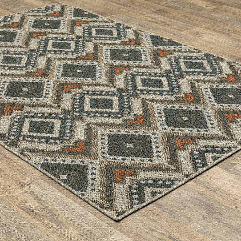 3' X 5' Gray Geometric Stain Resistant Indoor Outdoor Area Rug - Image 4