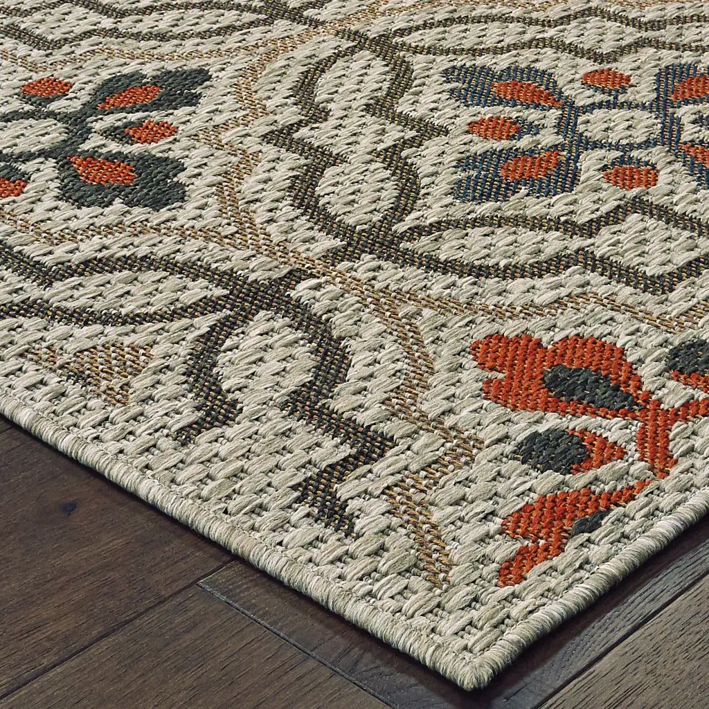 3' X 5' Gray Geometric Stain Resistant Indoor Outdoor Area Rug - Image 3