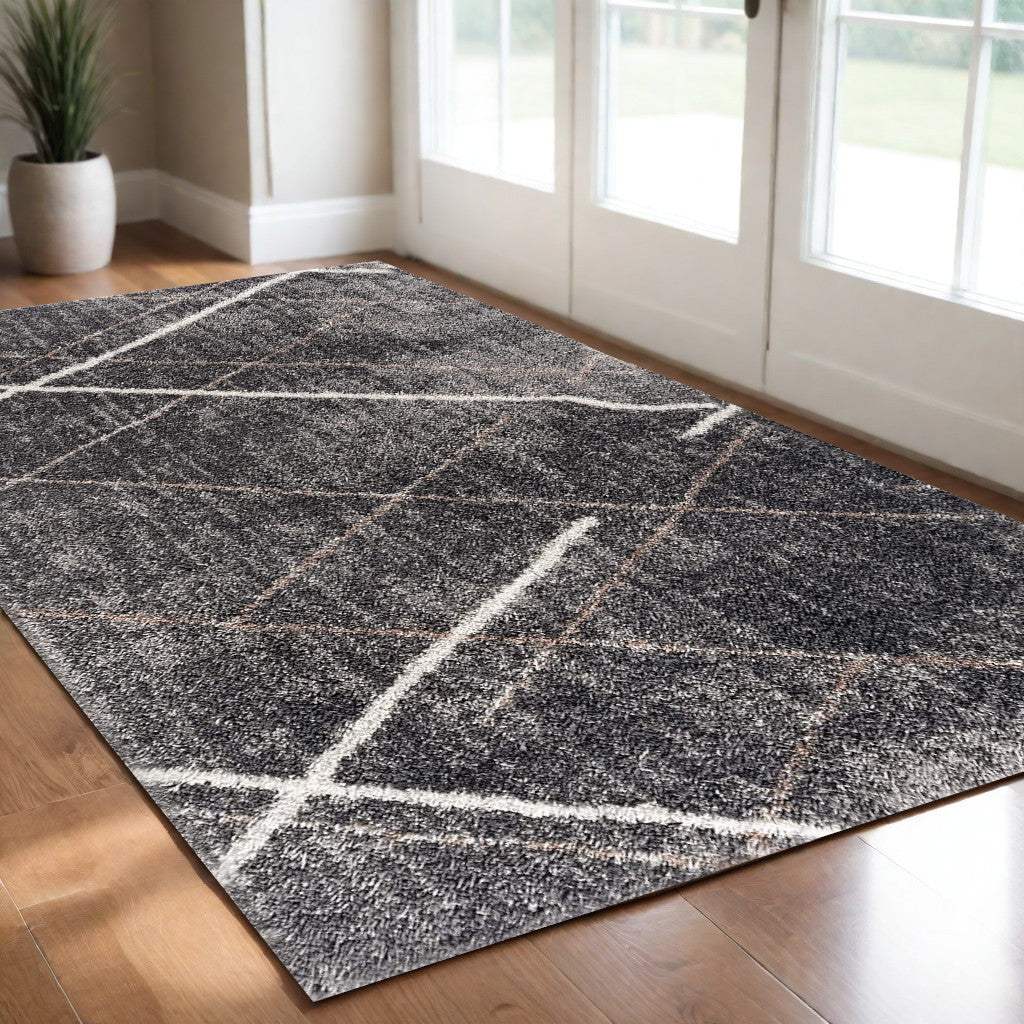 3' X 5' Gray Modern Distressed Lines Area Rug - Image 2