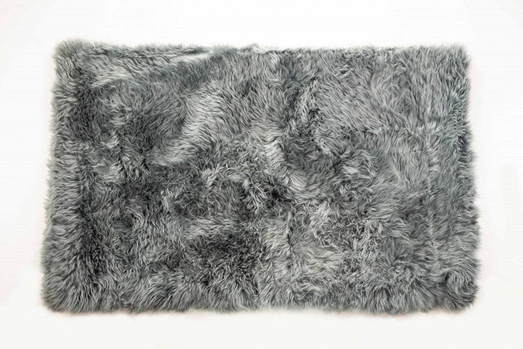 3' X 5' Gray Natural Rectangular Sheepskin Area Rug - Image 2