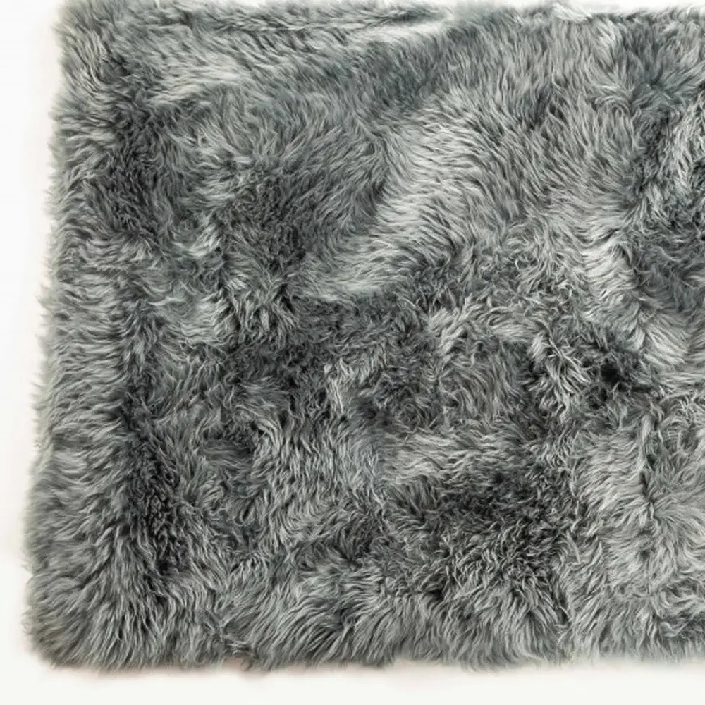 3' X 5' Gray Natural Rectangular Sheepskin Area Rug - Image 6
