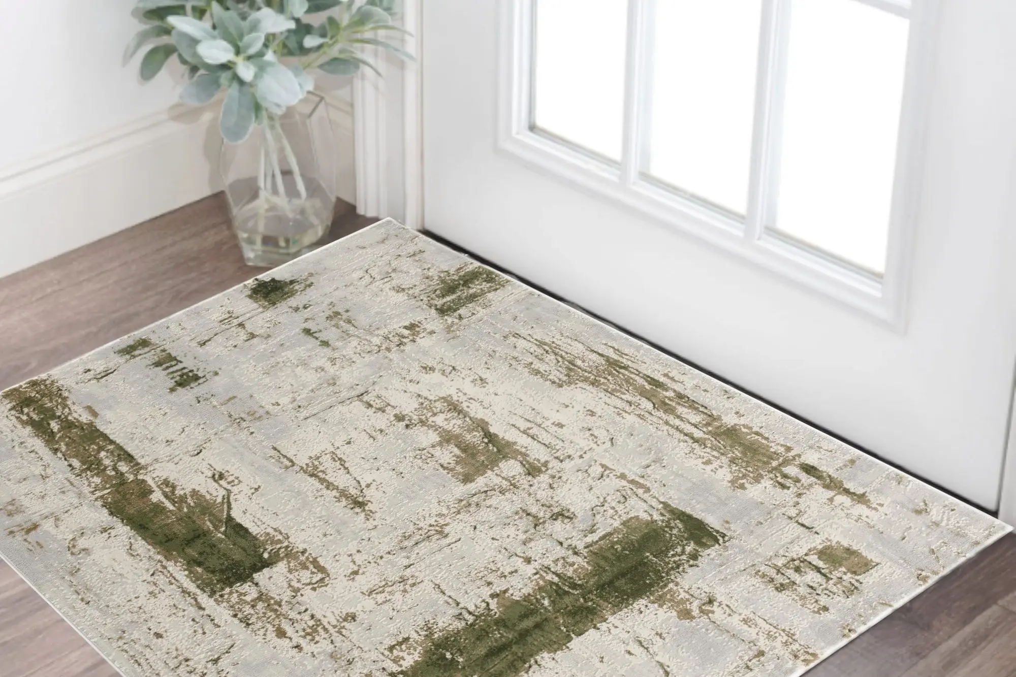 3' X 5' Green Abstract Dhurrie Area Rug