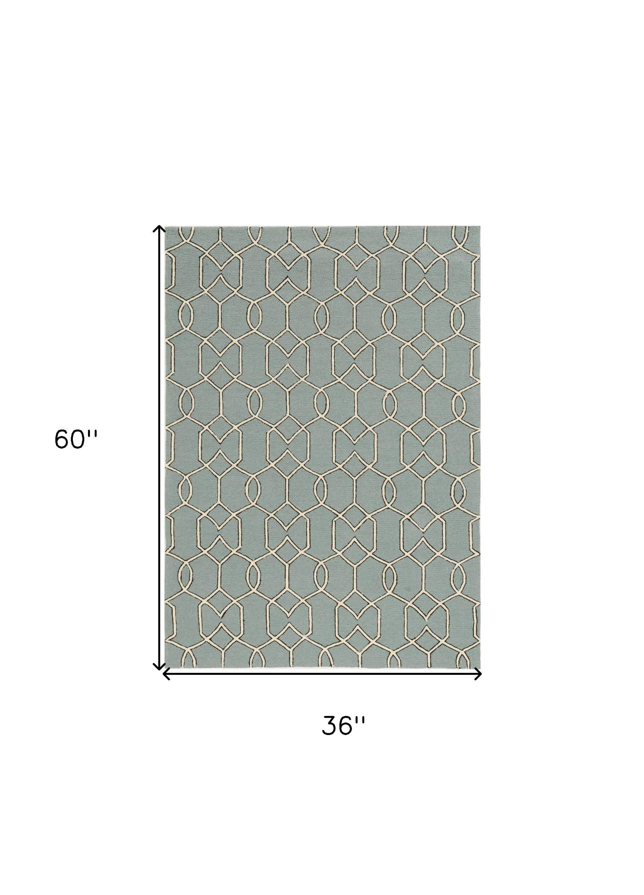 3' X 5' Green and Ivory Hand Hooked Area Rug - Image 3