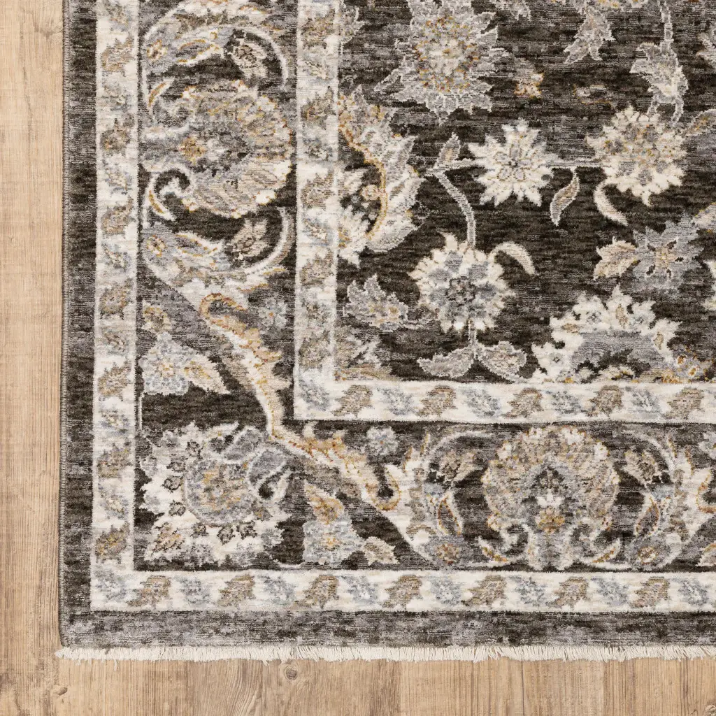 3' X 5' Grey And Ivory Oriental Power Loom Stain Resistant Area Rug With Fringe - Image 3
