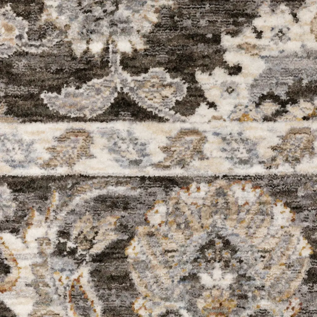 3' X 5' Grey And Ivory Oriental Power Loom Stain Resistant Area Rug With Fringe - Image 4