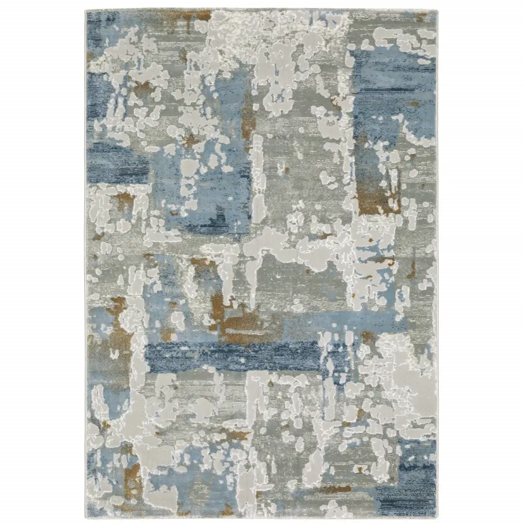 3' X 5' Grey Blue Navy Ivory And Brown Abstract Power Loom Stain Resistant Area Rug - Image 2