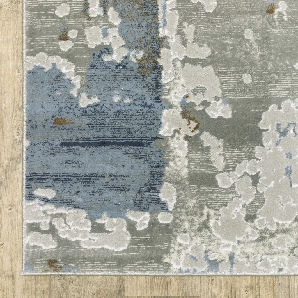 3' X 5' Grey Blue Navy Ivory And Brown Abstract Power Loom Stain Resistant Area Rug - Image 4
