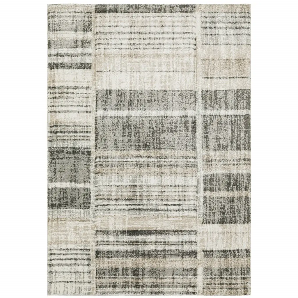 3' X 5' Grey Charcoal Ivory Tan Brown And Beige Geometric Power Loom Stain Resistant Area Rug - Image 2