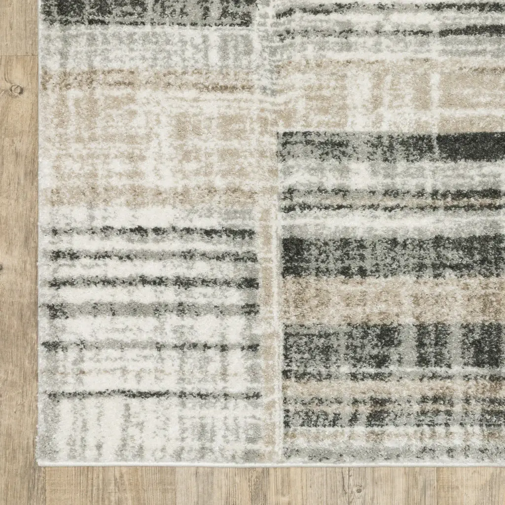 3' X 5' Grey Charcoal Ivory Tan Brown And Beige Geometric Power Loom Stain Resistant Area Rug - Image 3