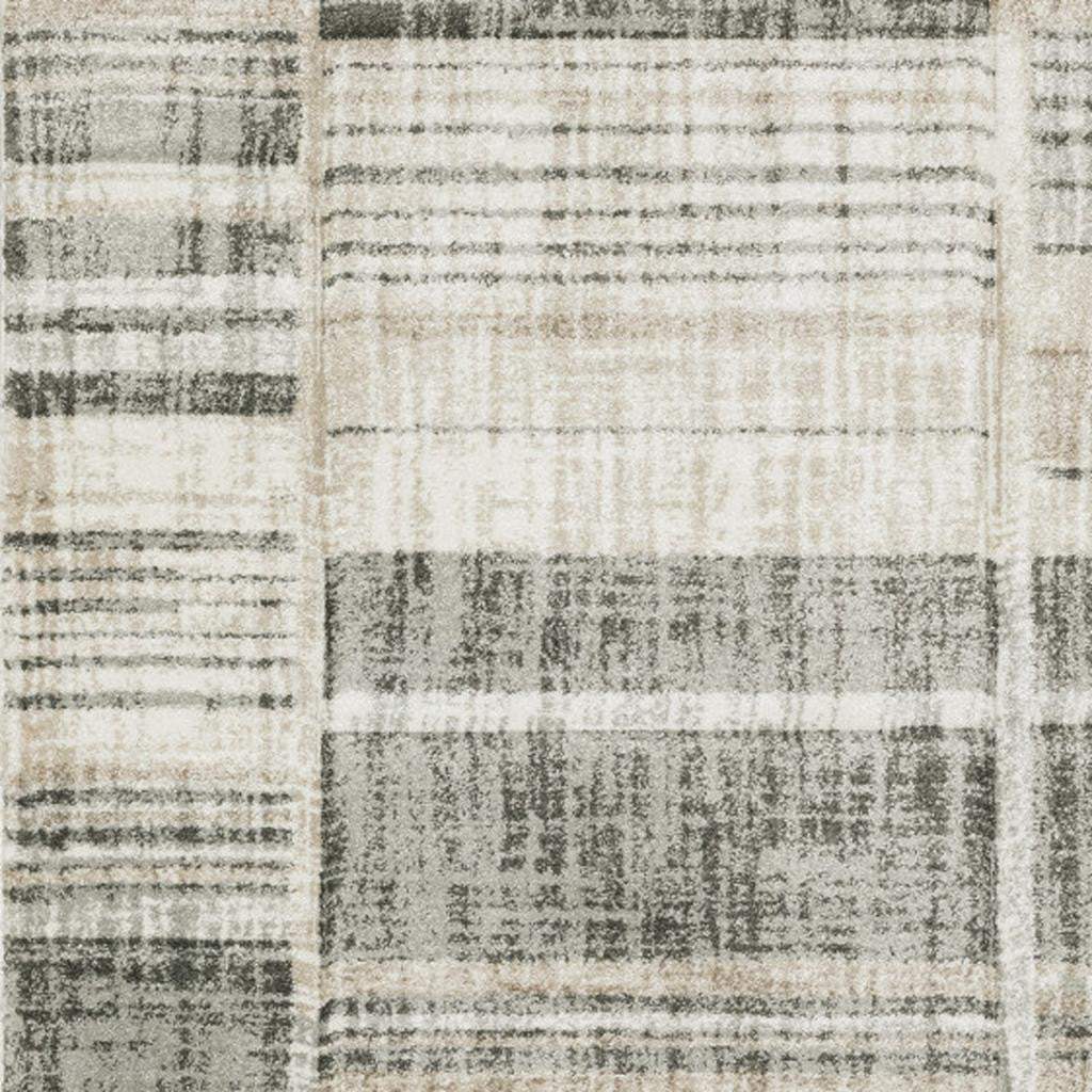 3' X 5' Grey Charcoal Ivory Tan Brown And Beige Geometric Power Loom Stain Resistant Area Rug - Image 4
