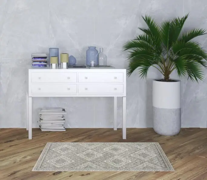 3' X 5' Grey Ivory And Blue Southwestern Power Loom Non Skid Area Rug - Image 2