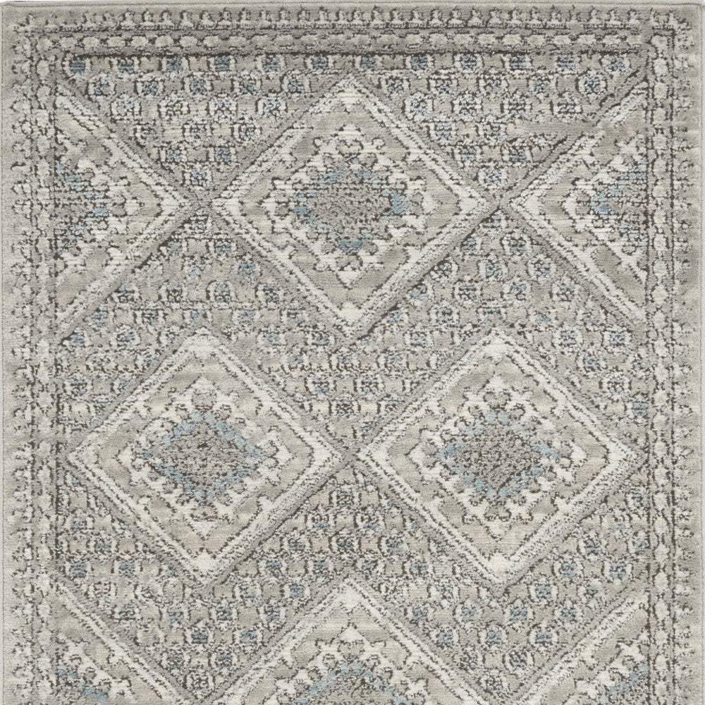 3' X 5' Grey Ivory And Blue Southwestern Power Loom Non Skid Area Rug - Image 4