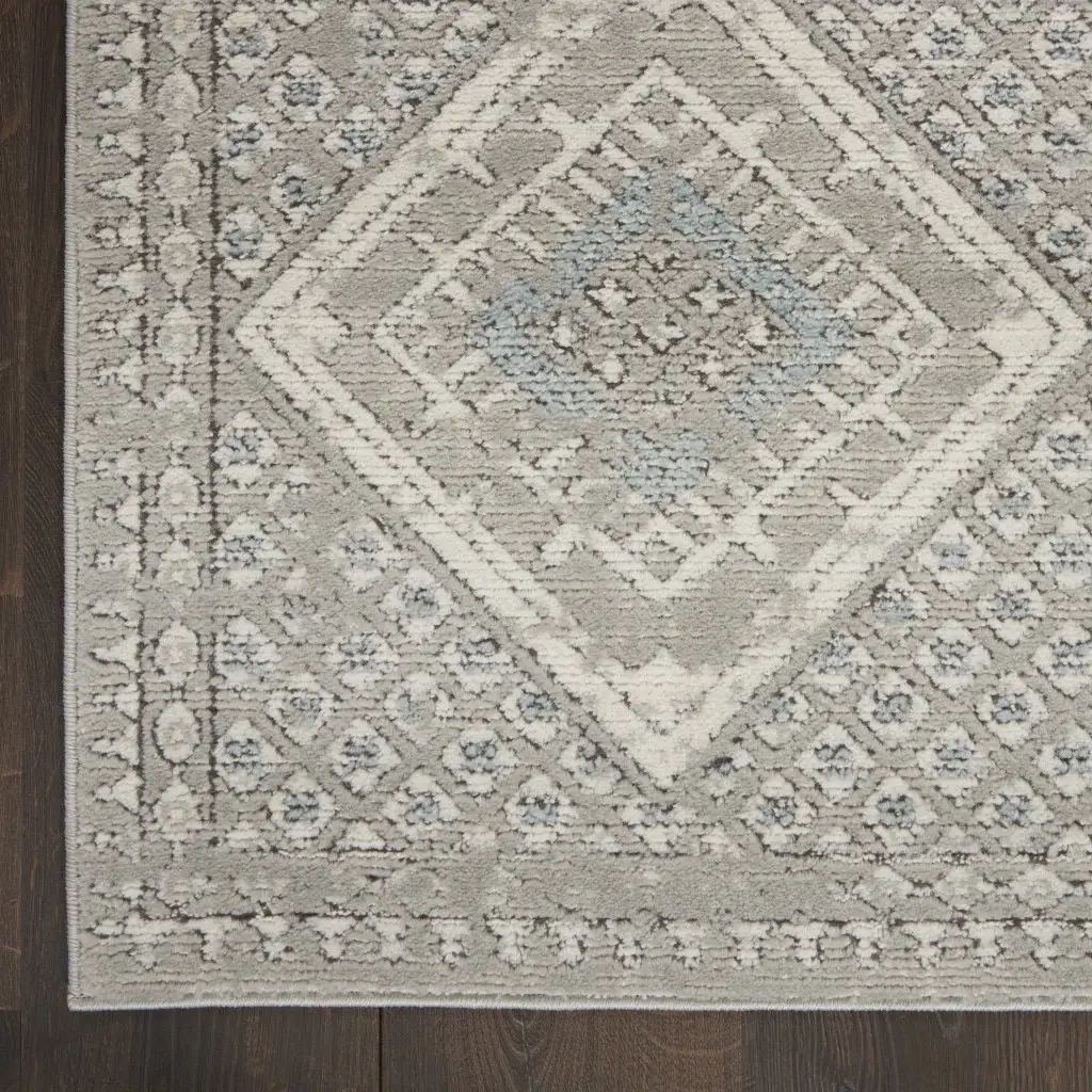 3' X 5' Grey Ivory And Blue Southwestern Power Loom Non Skid Area Rug - Image 5