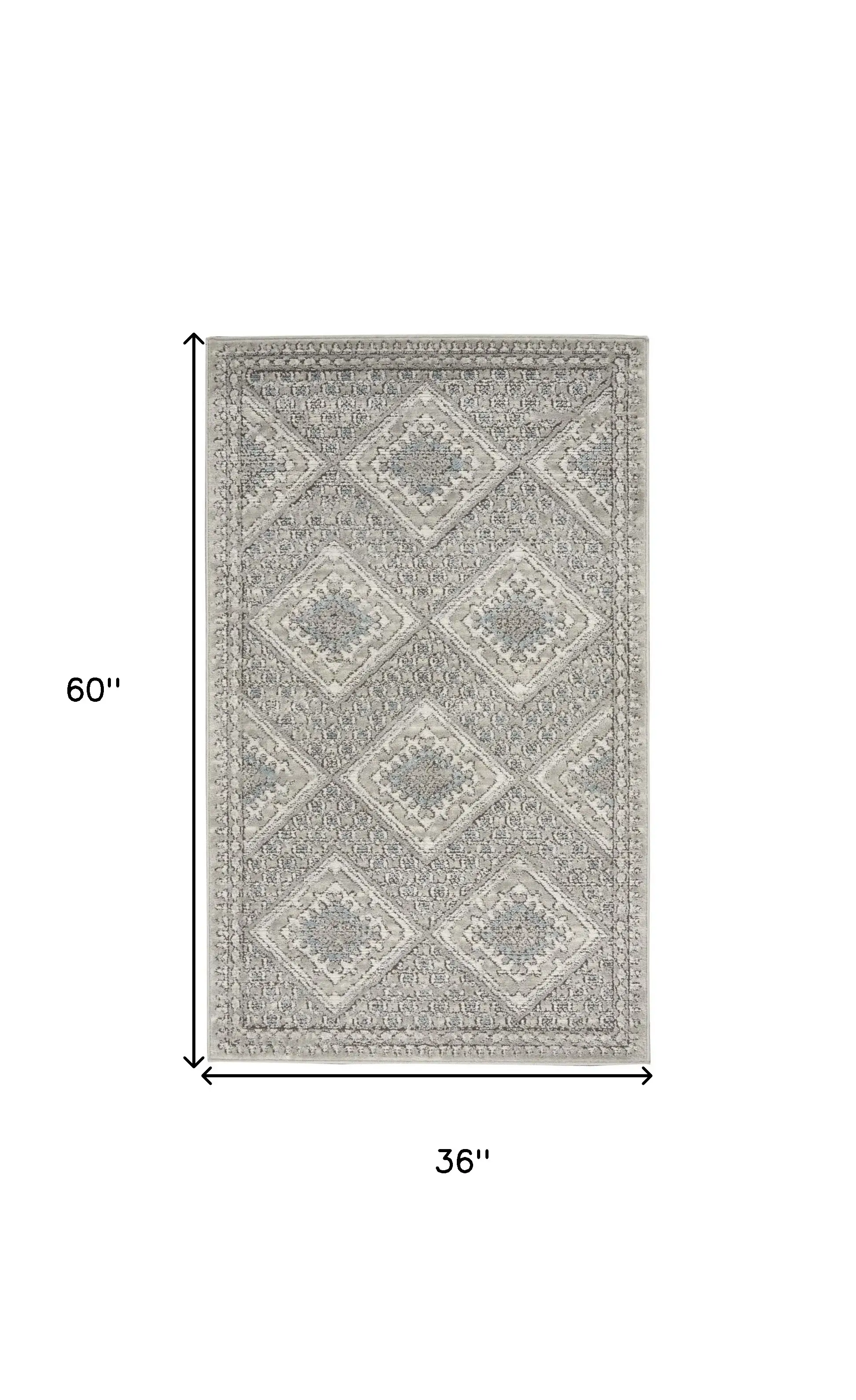 3' X 5' Grey Ivory And Blue Southwestern Power Loom Non Skid Area Rug - Image 9