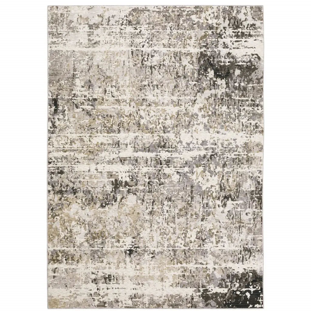 3' X 5' Grey Ivory Beige Charcoal Black Tan And Brown Abstract Power Loom Stain Resistant Area Rug - Image 2
