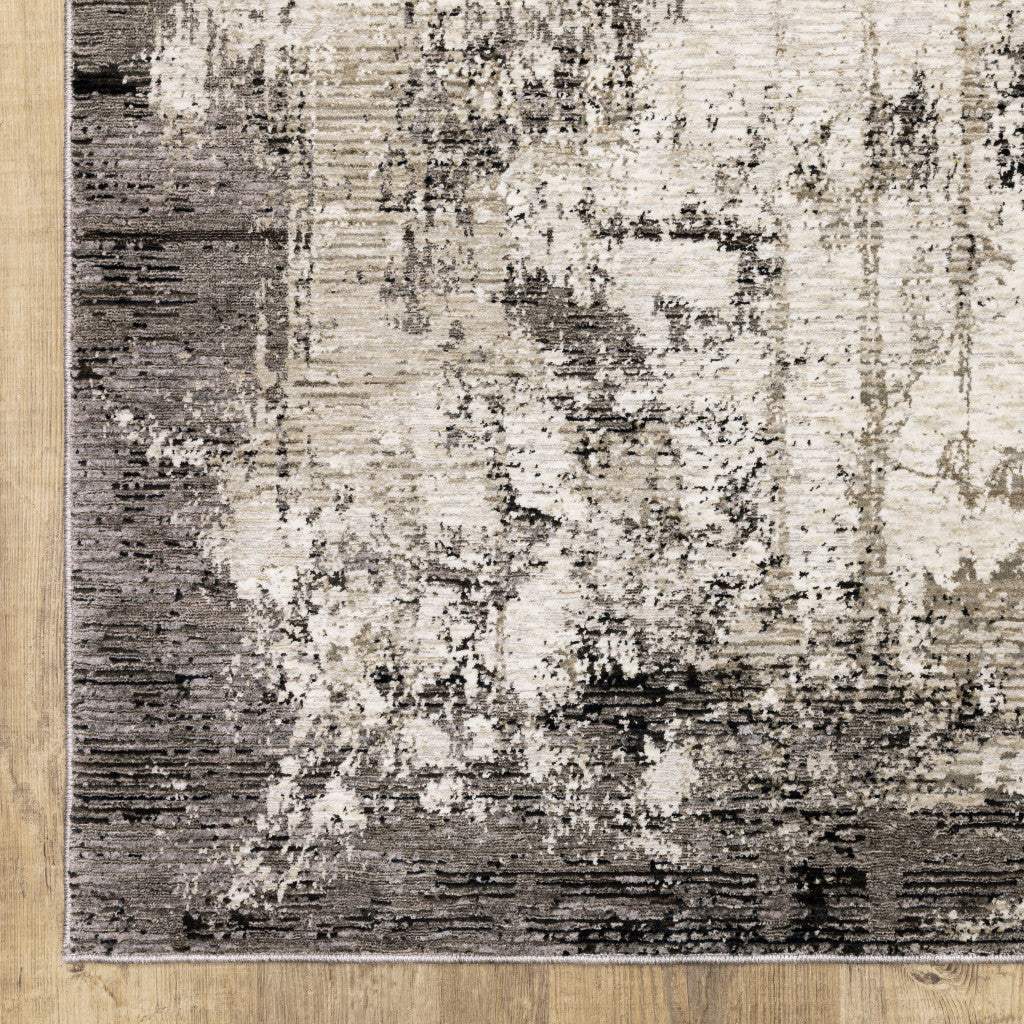 3' X 5' Grey Ivory Charcoal Tan Black And Beige Abstract Power Loom Stain Resistant Area Rug - Image 4