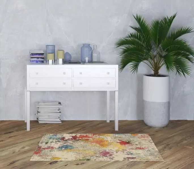 3' X 5' Ivory Abstract Power Loom Non Skid Area Rug - Image 2