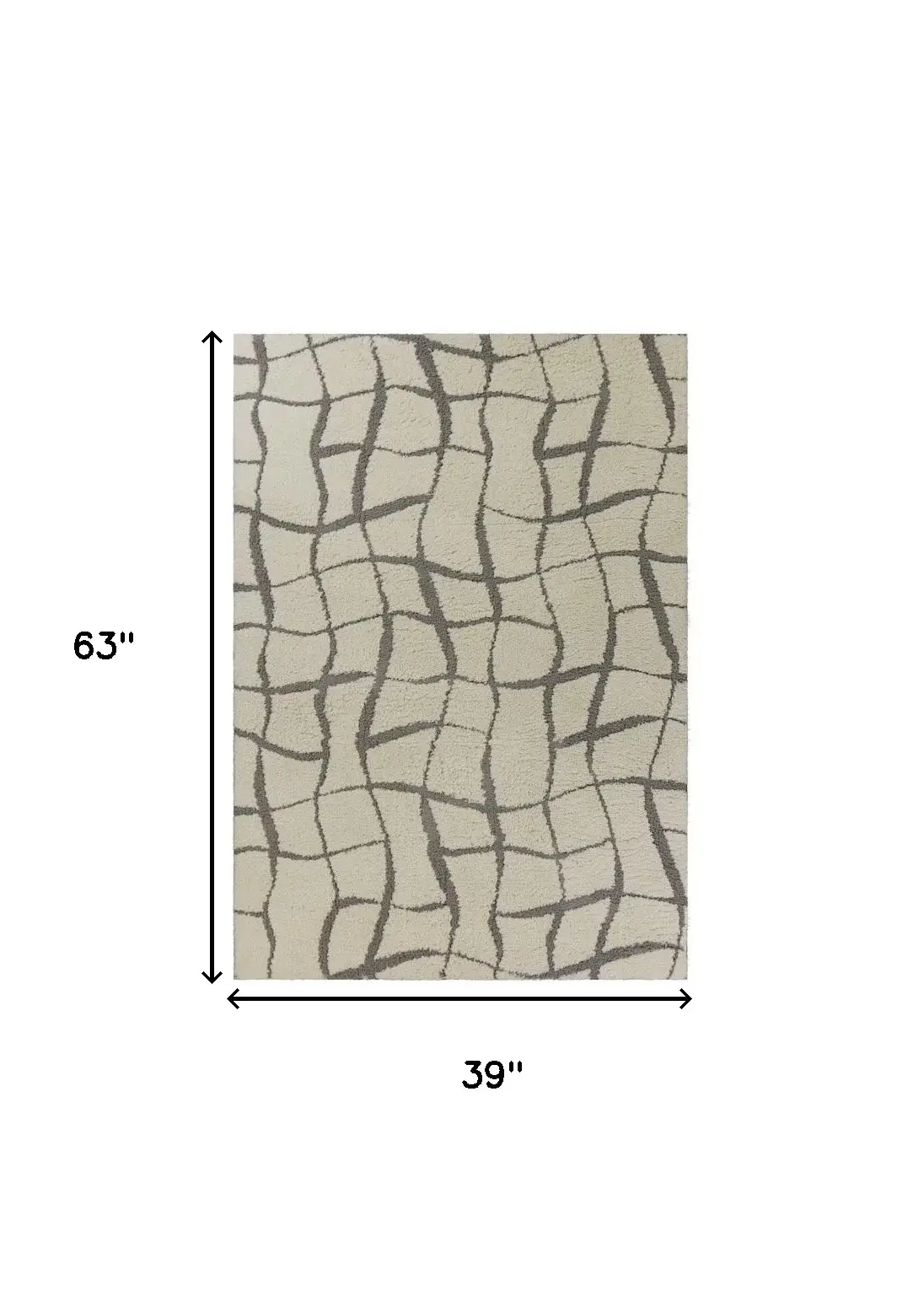 3' X 5' Ivory Abstract Shag Area Rug - Image 3
