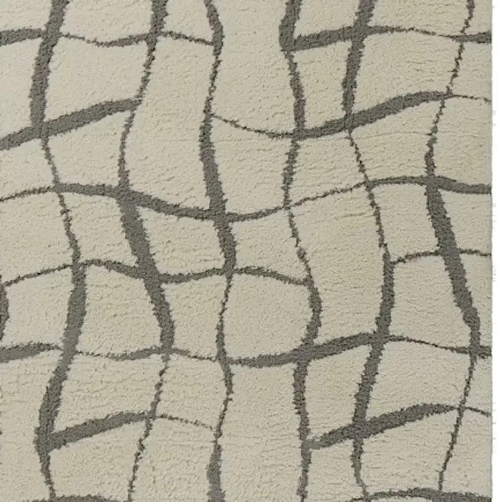 3' X 5' Ivory Abstract Shag Area Rug - Image 4