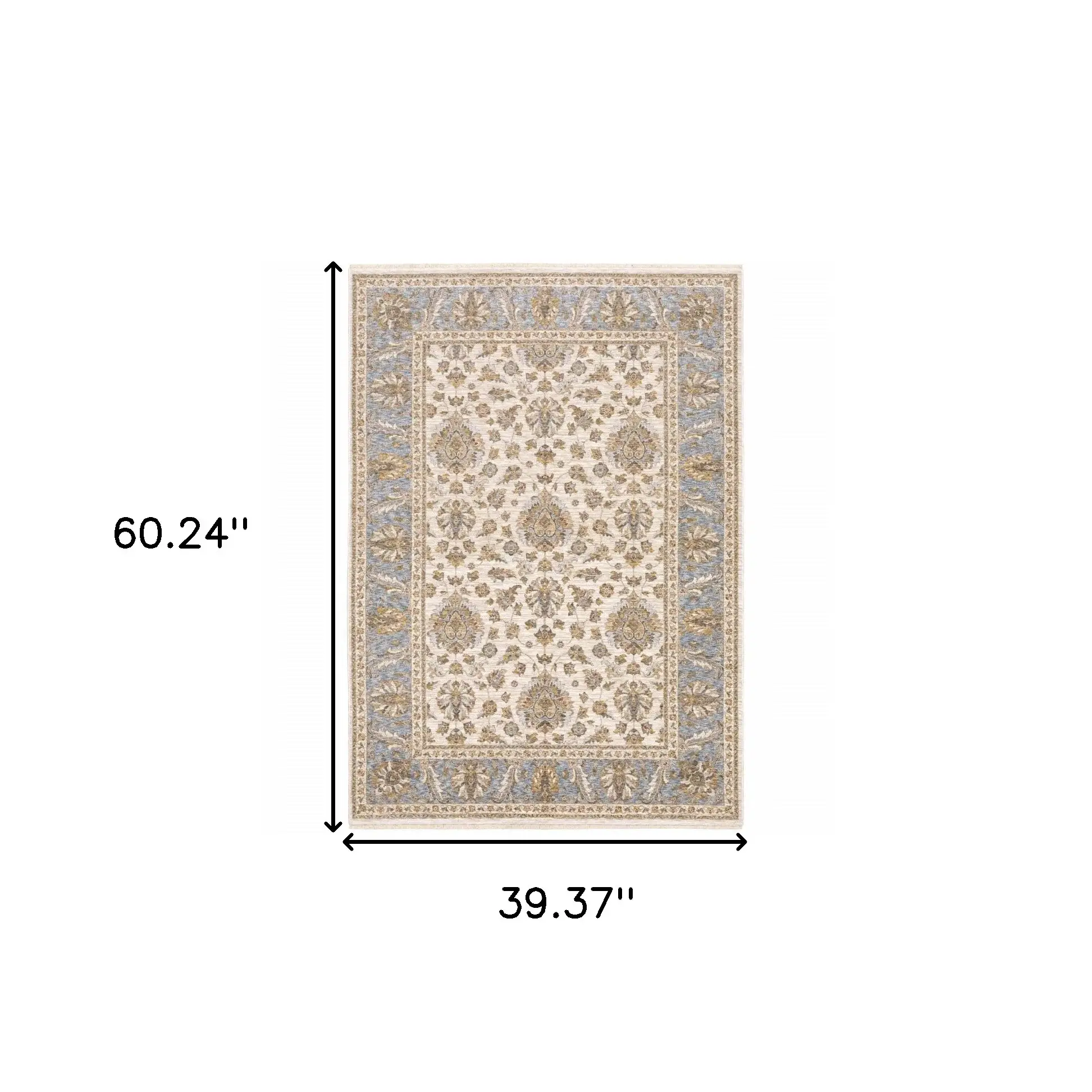 3' X 5' Ivory And Blue Oriental Power Loom Stain Resistant Area Rug With Fringe - Image 3