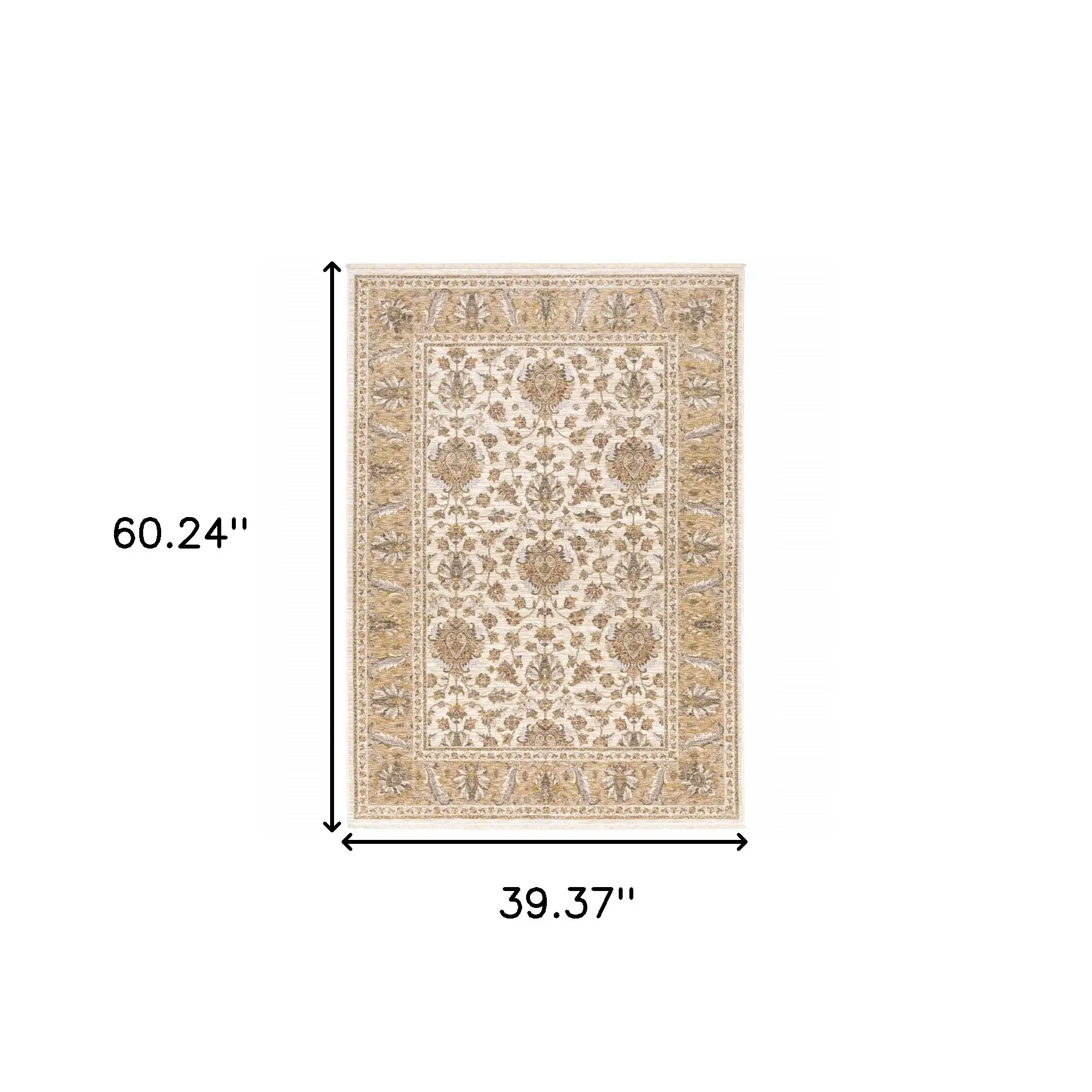 3' X 5' Ivory And Gold Oriental Power Loom Stain Resistant Area Rug With Fringe - Image 3