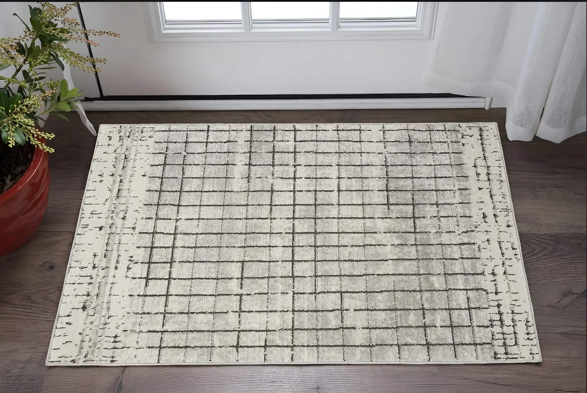 3' X 5' Ivory And Grey Abstract Power Loom Distressed Non Skid Area Rug - Image 2