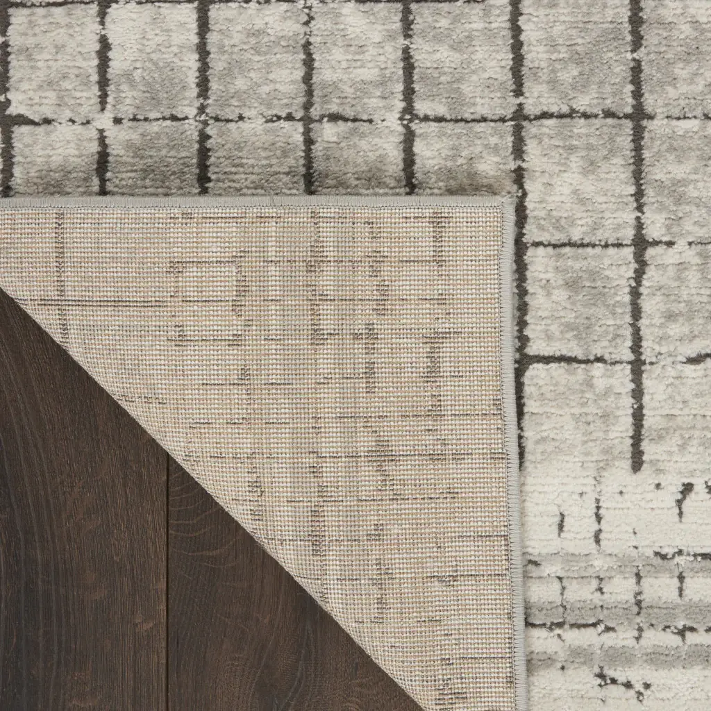 3' X 5' Ivory And Grey Abstract Power Loom Distressed Non Skid Area Rug - Image 3