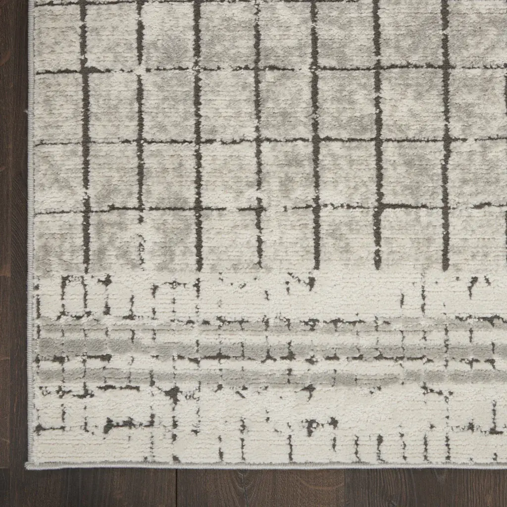 3' X 5' Ivory And Grey Abstract Power Loom Distressed Non Skid Area Rug - Image 4