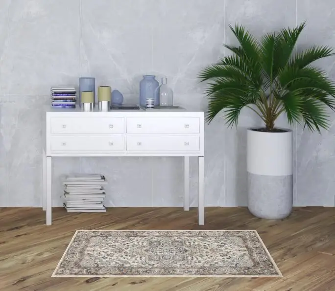 3' X 5' Ivory And Grey Oriental Power Loom Non Skid Area Rug - Image 2