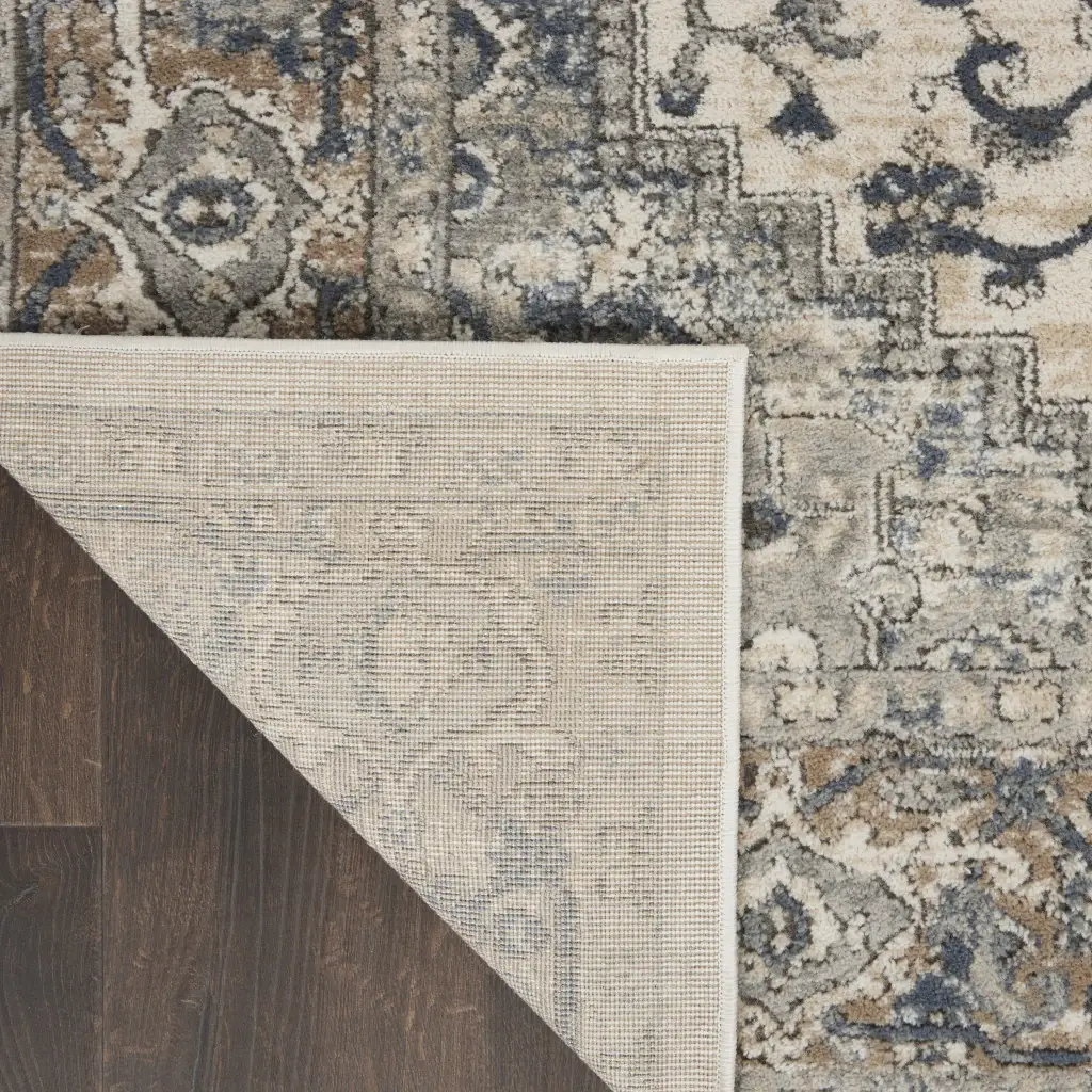 3' X 5' Ivory And Grey Oriental Power Loom Non Skid Area Rug - Image 4